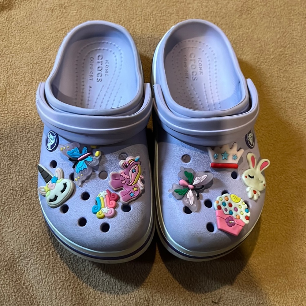 Purple crocs with charms
